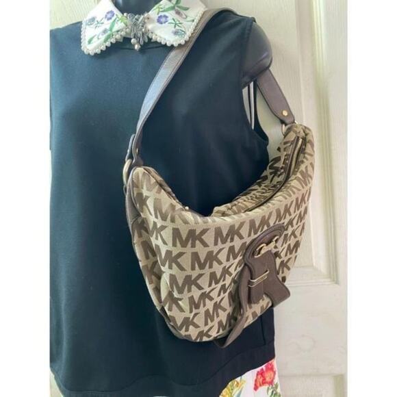 michael kors all over logo brown beige jacquard fa - Picture 8 of 11